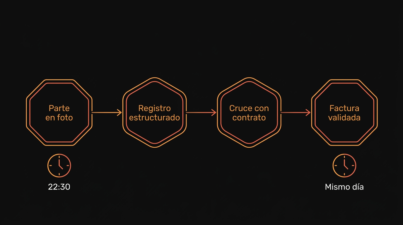 Flujo del parte de trabajo desde la foto hasta la factura validada