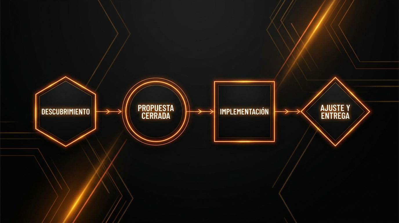 Los cuatro pasos del proceso de una agencia de IA: descubrimiento, propuesta, implementación y entrega