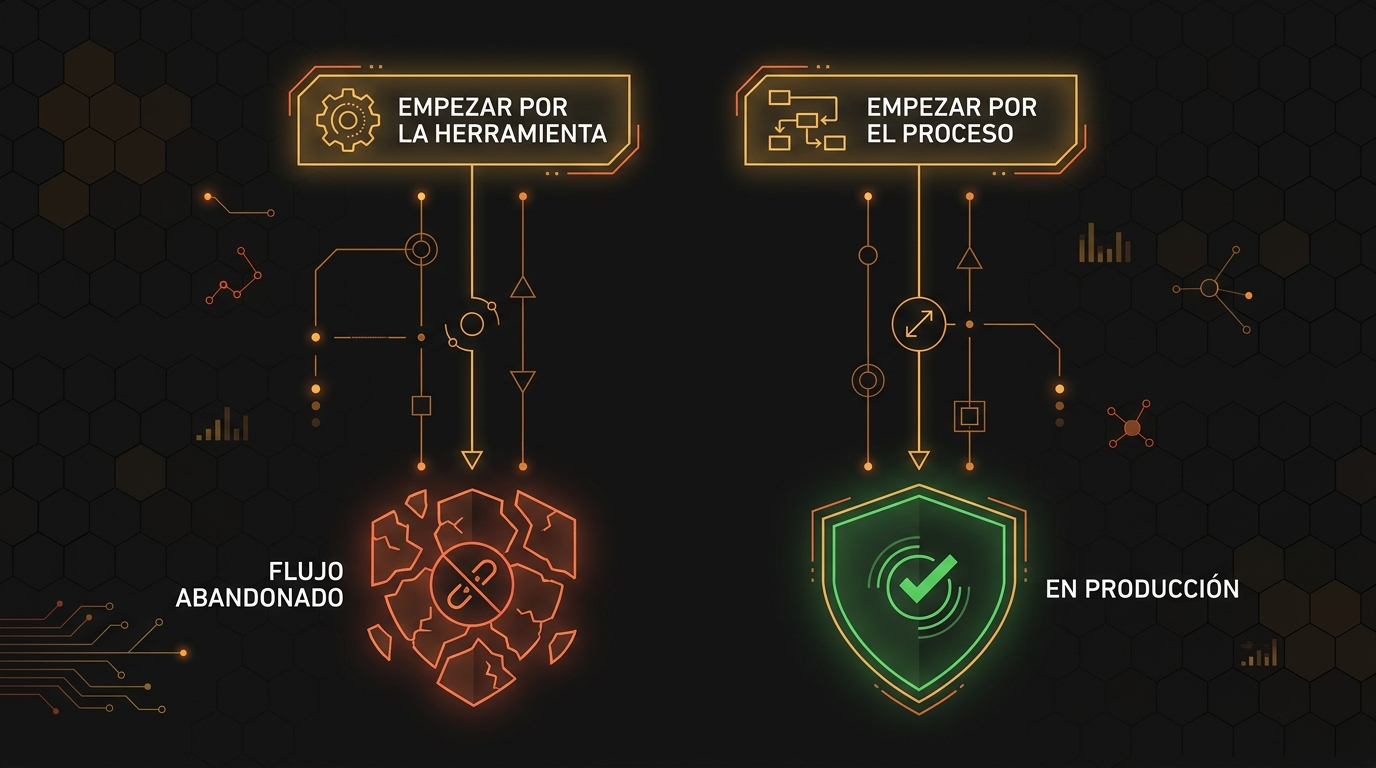 Comparativa entre empezar por la herramienta y empezar por el proceso al automatizar con IA