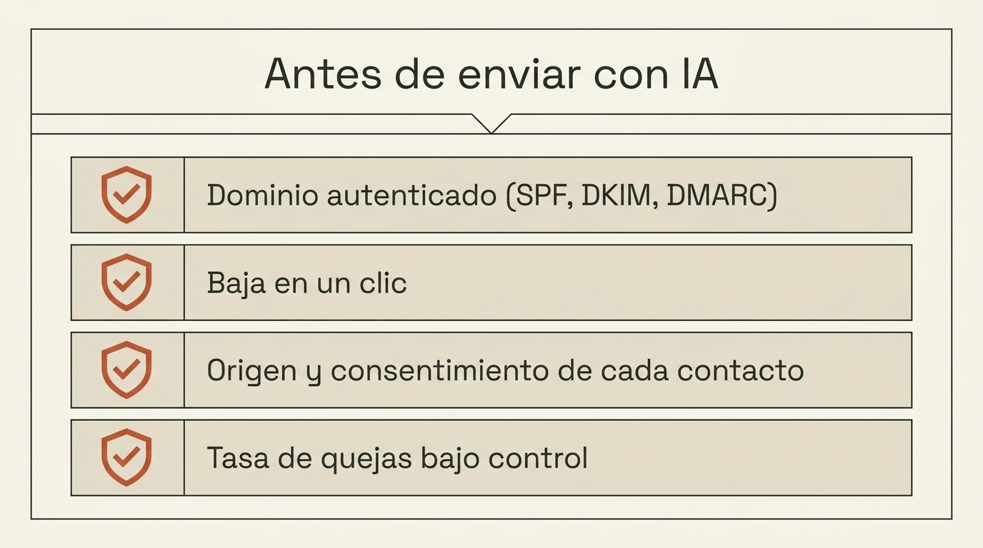 Checklist de cuatro requisitos a revisar antes de aumentar los envíos de email con IA