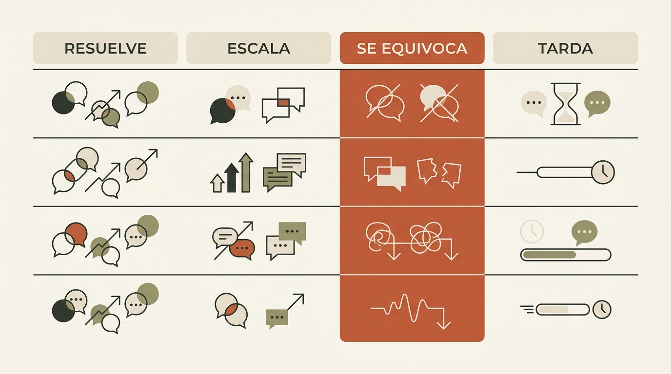 Plantilla de cuatro columnas para evaluar un software de atención al cliente