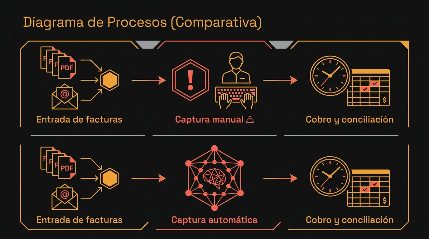 Comparativa del proceso de facturación con captura manual frente a captura automática